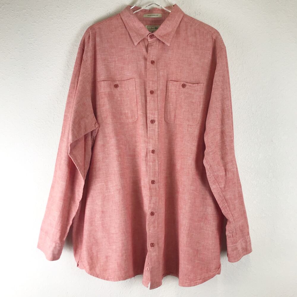 L.L. Bean Traditional Fit 100% Cotton Button Front Long Sleeve Shirt XL Tall
